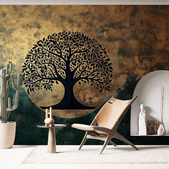 Papier peint arbre de vie | Design élégant en doré et noir