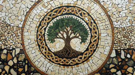 Papier peint arbre de vie Élégante œuvre artisanale en mosaïque