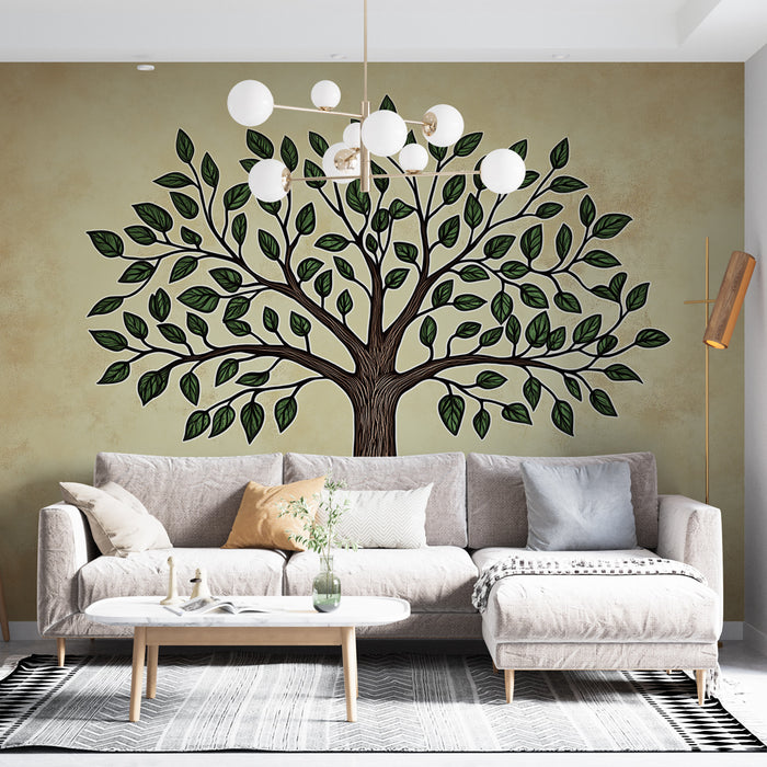 Papier peint arbre de vie | Motif Eucalyptus sur Fond Beige