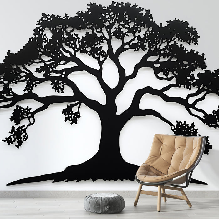 Papier peint arbre de vie | Silhouette d'arbre en métal noir