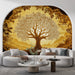 Papier peint arbre doré avec paysage lumineux pour salon élégant