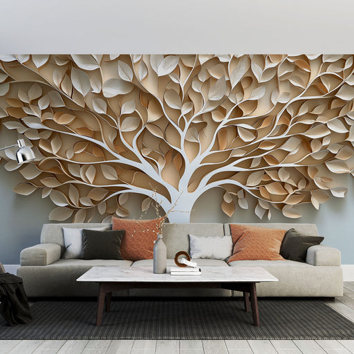 Papier peint arbre élégant avec motif d'arbre en papier découpé pour salon moderne