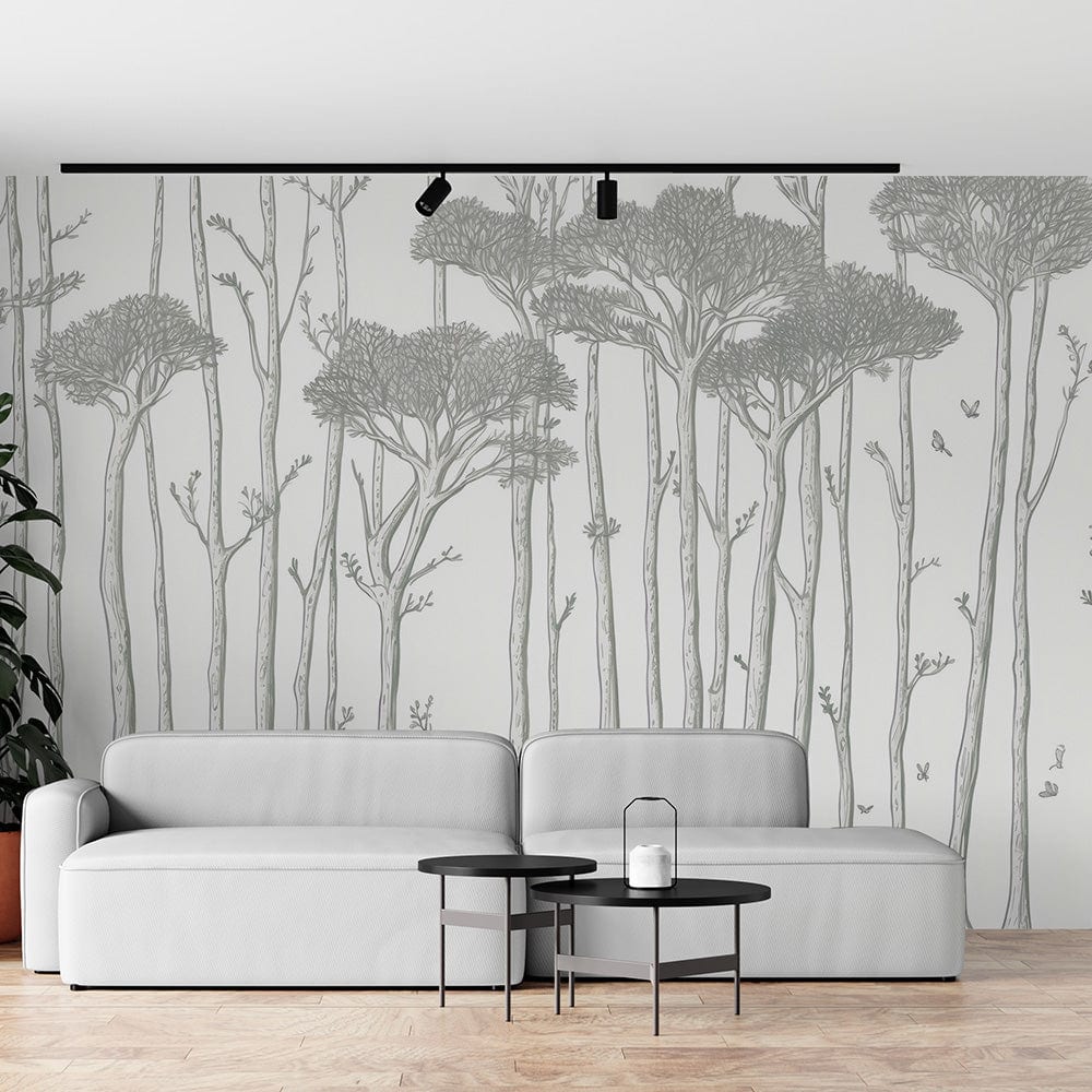 Papier peint arbre | Dessin design noir et blanc