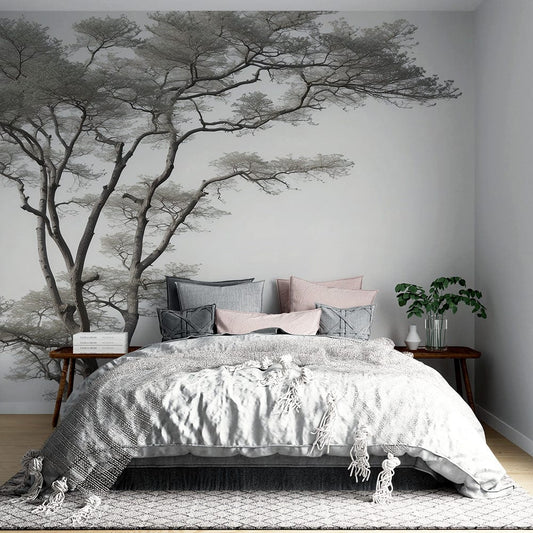 Papier peint arbre | Réaliste en noir et blanc