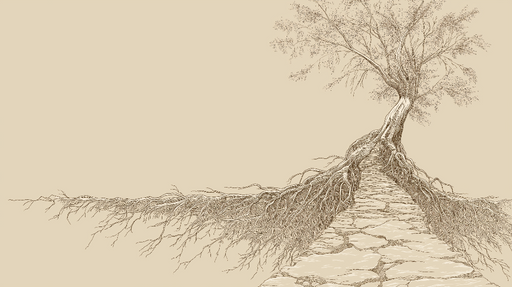 Papier peint arbre et racines Arbre avec des racines s'étendant sur un chemin en pierre