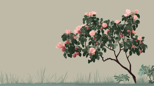 Papier peint arbre fleuri Élégantes fleurs roses sur un fond doux