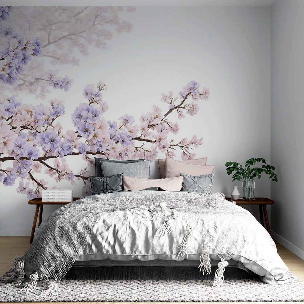 Papier peint arbre | Branche de fleurs roses et violettes