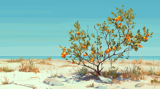 Papier peint arbre fruitier Arbre à agrumes sur une plage tranquille