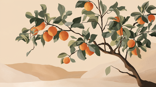 Papier peint arbre fruitier Branches ornées de mandarines aux couleurs chaudes