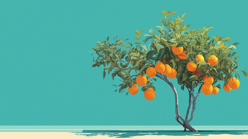 Papier peint arbre fruitier Un arbre à agrumes vibrant sur un fond turquoise