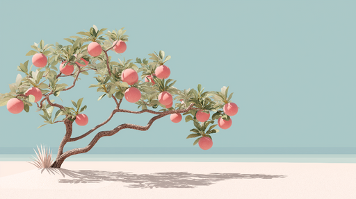 Papier peint arbre fruitier Un arbre aux fruits délicats sur fond pastel