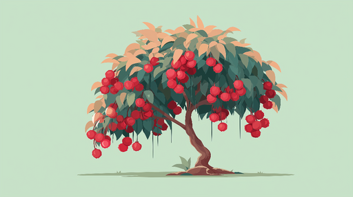 Papier peint arbre fruitier Un magnifique arbre chargé de fruits rouges sur fond pastel