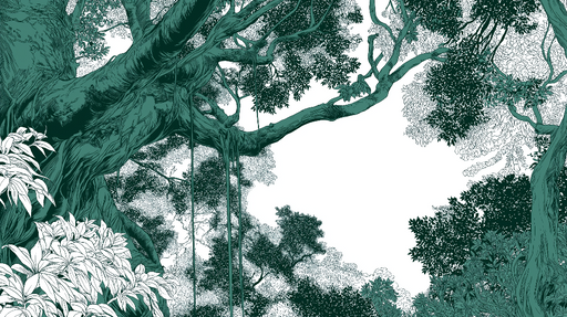 Papier peint arbre majestueux Détails artistiques d'un arbre avec feuillage luxuriant en teintes vertes