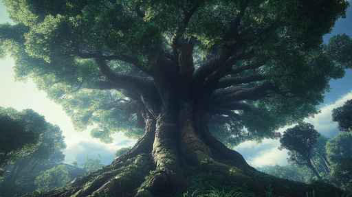 Papier peint arbre majestueux Un majestueux arbre ancien sous une lumière douce