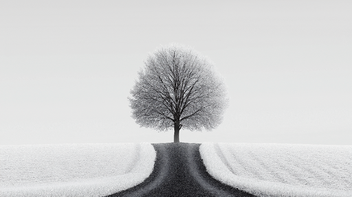Papier peint arbre minimaliste Arbre solitaire sur un fond blanc apaisant