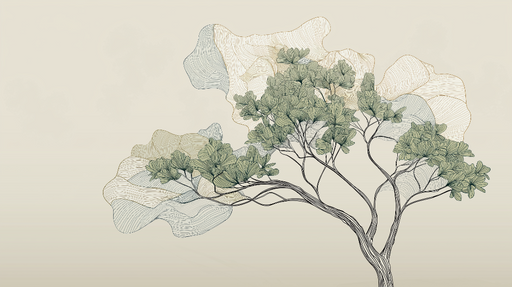Papier peint arbre minimaliste Élégance des lignes et feuillage délicat
