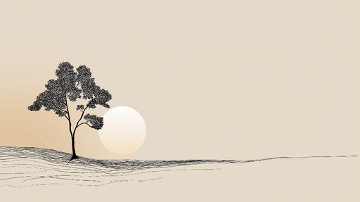 Papier peint arbre minimaliste Silhouette d'arbre avec un soleil doux
