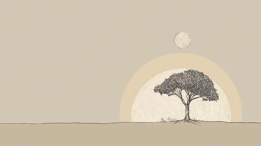 Papier peint arbre minimaliste Silhouette d'arbre avec un soleil stylisé en arrière-plan