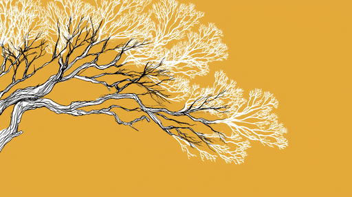 Papier peint arbre monochrome Silhouettes d'un arbre sur fond jaune