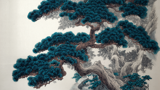 Papier peint arbre  Motif de pins luxuriants dans les tons turquoise