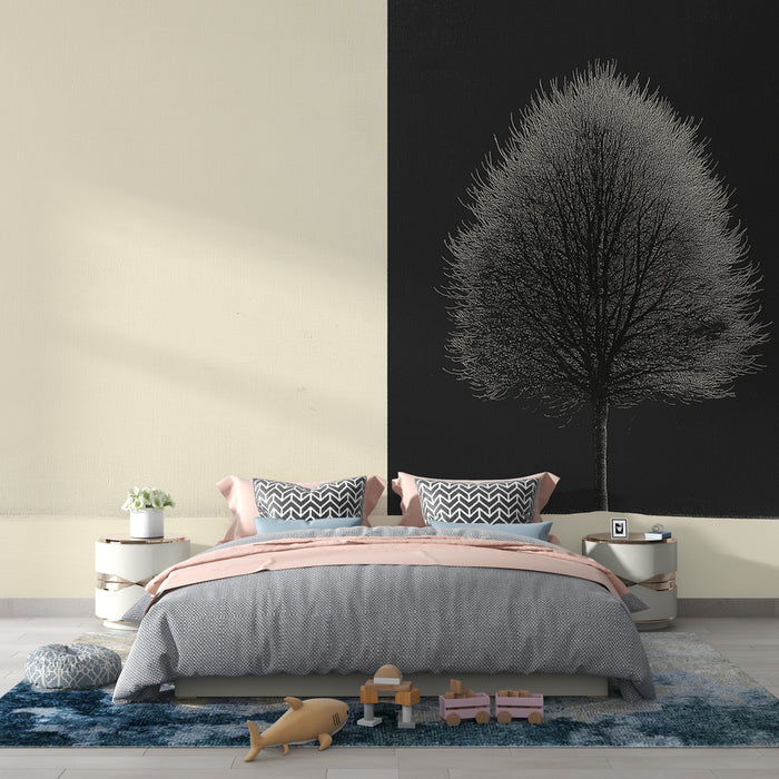 Papier peint arbre noir et beige | Dualité