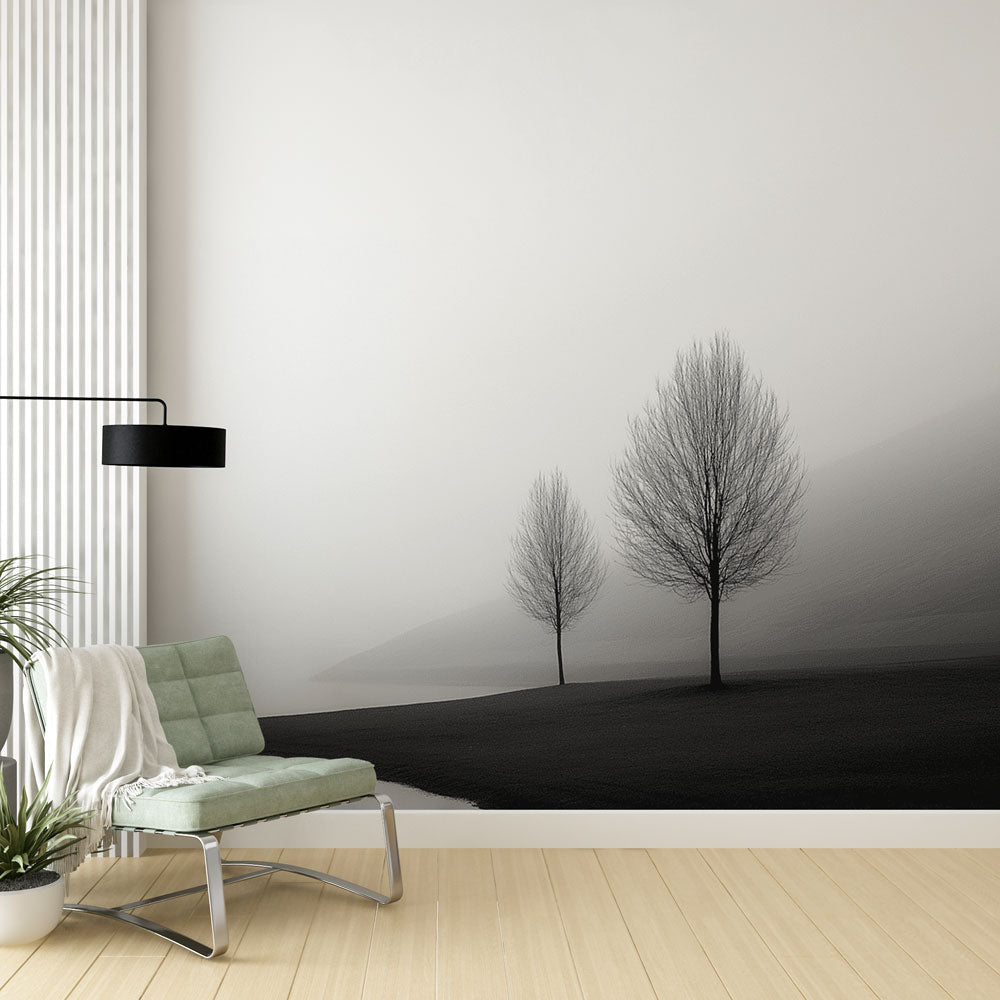 Papier peint arbre noir et blanc | Lac et paysage sauvage — LePapierPeint