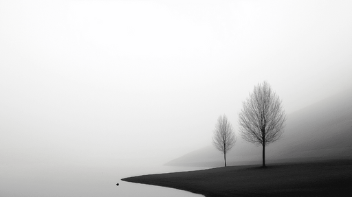 Papier peint arbre noir et blanc Lac et paysage sauvage