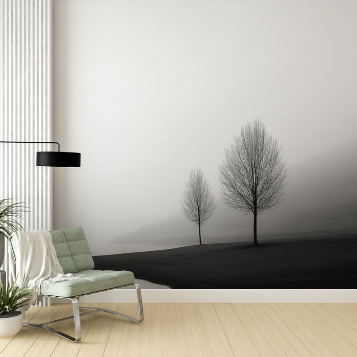 Papier peint arbre noir et blanc | Lac et paysage sauvage