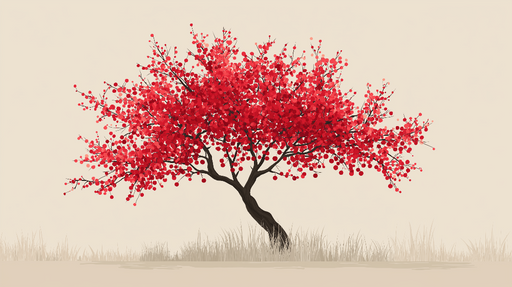 Papier peint arbre rouge Magnifique arbre rouge aux feuilles éclatantes sur fond neutre