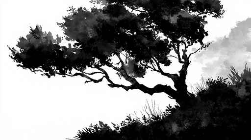 Papier peint arbre stylisé Silhouette d'arbre noir et blanc sur fond clair