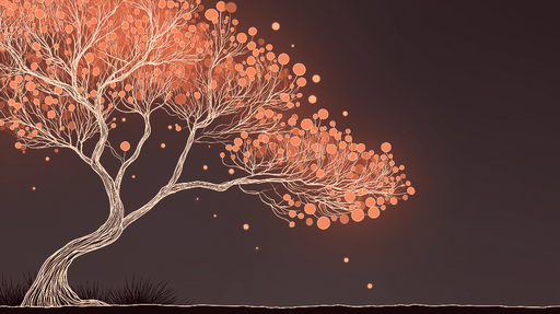 Papier peint arbre stylisé Un arbre aux branches délicates et aux touches de couleur pêche