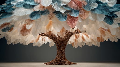 Papier peint arbre unique Arbre aux feuilles stylisées dans des tons pastel et naturels