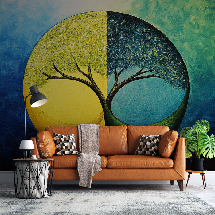 Papier peint arbre yin yang | Équilibre des couleurs et de la nature