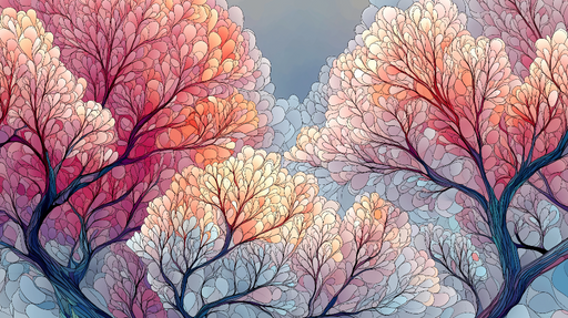 Papier peint arbres abstraits Branches délicates aux teintes pastel et lignes fluides