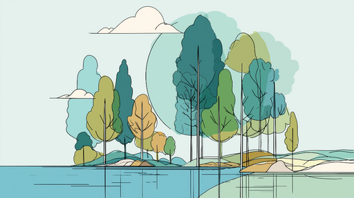 Papier peint arbres colorés Illustrations modernes de paysages forestiers avec des teintes apaisantes