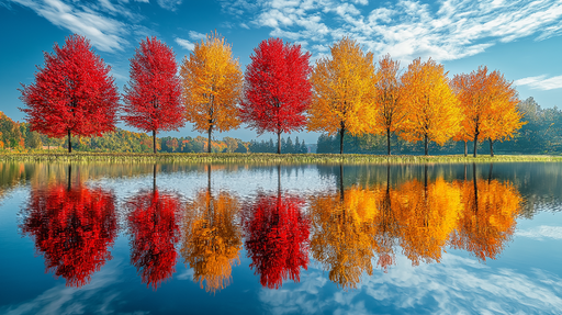 Papier peint arbres d'automne Arbres colorés reflétant un lac paisible