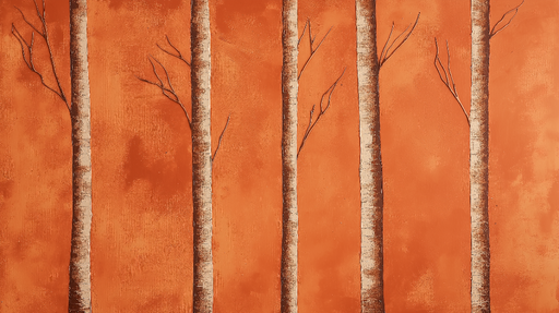 Papier peint arbres en automne Arbres aux troncs clairs sur fond orange chaleureux