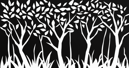 Papier peint arbres et feuilles Monochrome