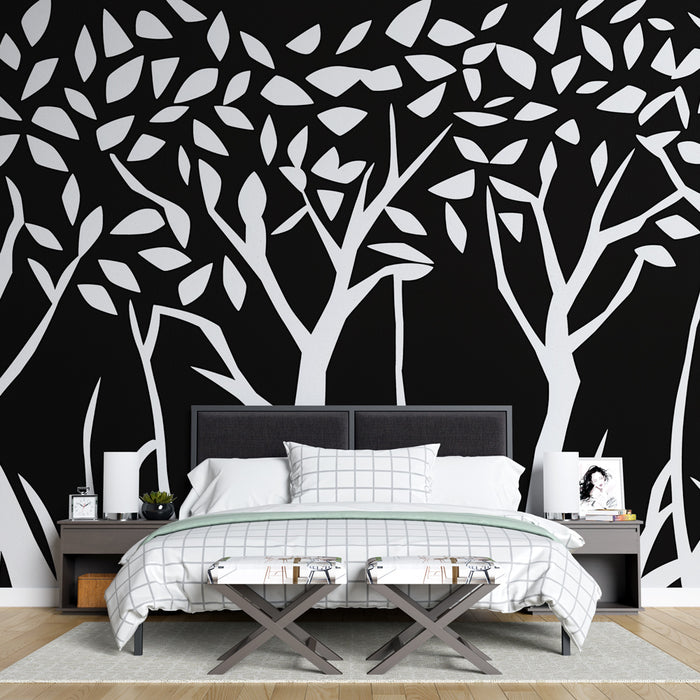 Papier peint arbres et feuilles | Monochrome