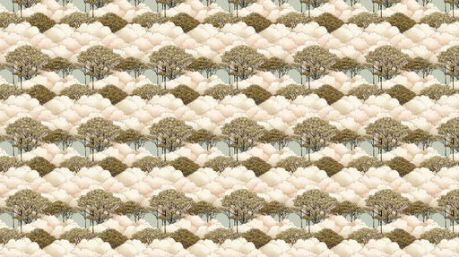 Papier peint arbres et nuages Motif de feuillage sur un fond doux