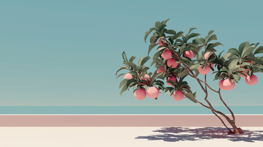 Papier peint arbres fruitiers Un arbre aux fruits colorés sur fond minimaliste