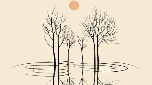 Papier peint arbres minimalistes Silhouettes d'arbres noires sur fond beige