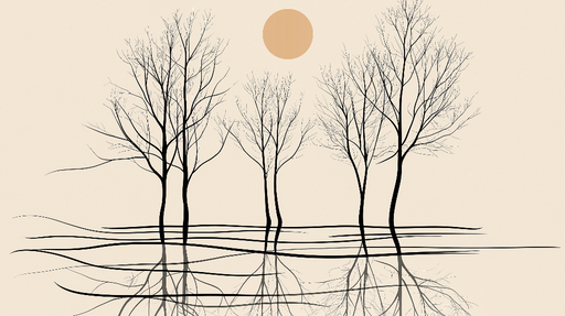 Papier peint arbres noirs Silhouette d'arbres minimalistes sur fond doux