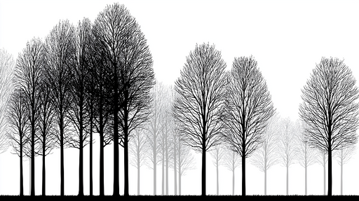 Papier peint arbres silhouettés Arbres noirs et gris sur fond blanc