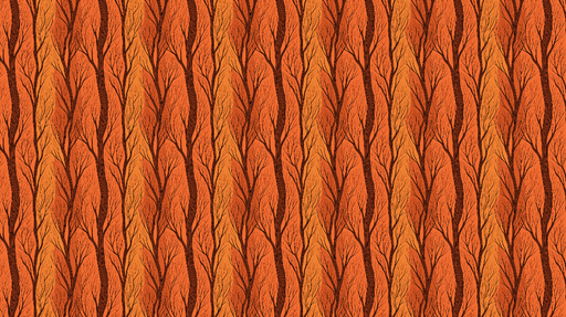 Papier peint arbres stylisés Motif de feuillage orange avec des branches délicates