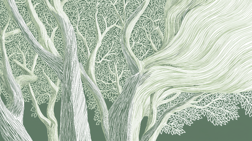 Papier peint arbres stylisés Motif délicat de branches et feuilles sur fond vert