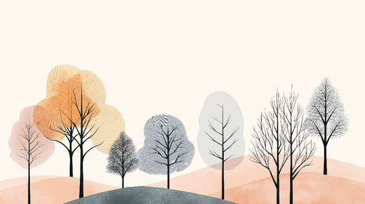 Papier peint arbres stylisés Paysage minimaliste avec des arbres colorés et des collines douces
