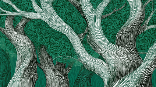 Papier peint arbres texturés Un paysage forestier stylisé avec des troncs sinueux