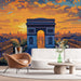 Papier peint Arc de Triomphe avec coucher de soleil coloré pour salon moderne.