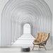 Papier peint design minimaliste avec motif de tunnel linéaire en noir et blanc pour salon moderne